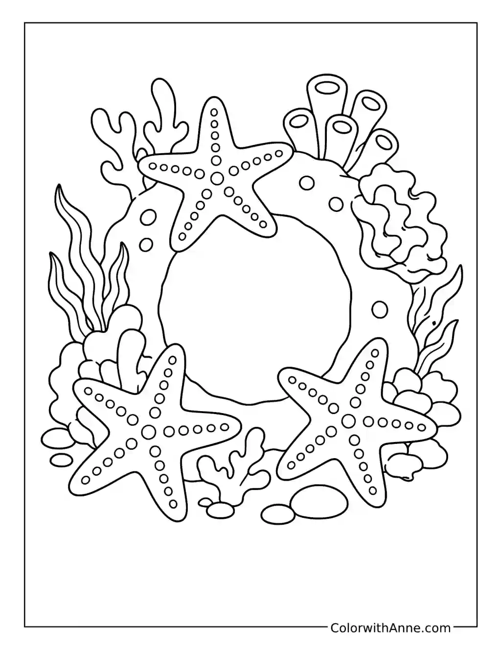 Three Starfish Around a Coral Arch coloring page