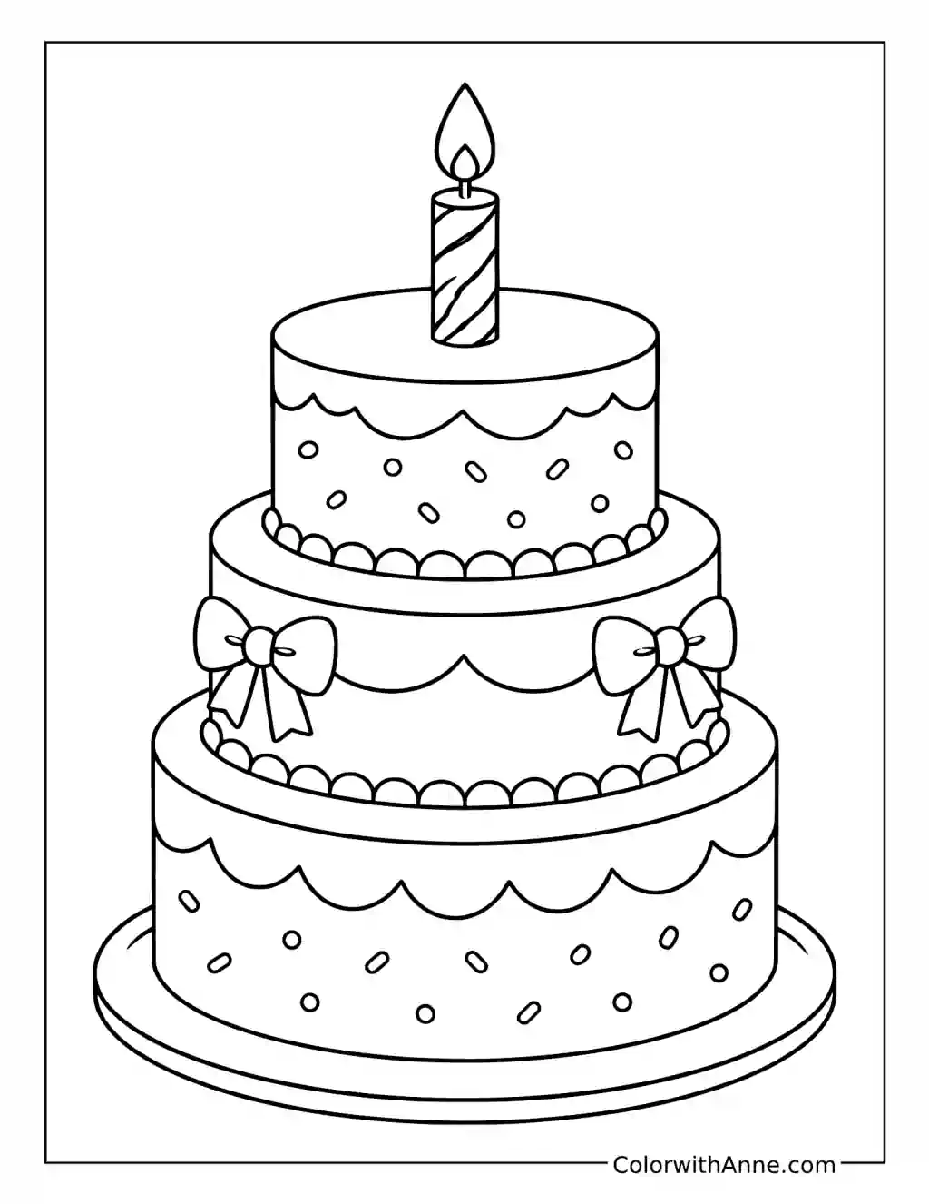 Three-Tier Bow Birthday Cake coloring page
