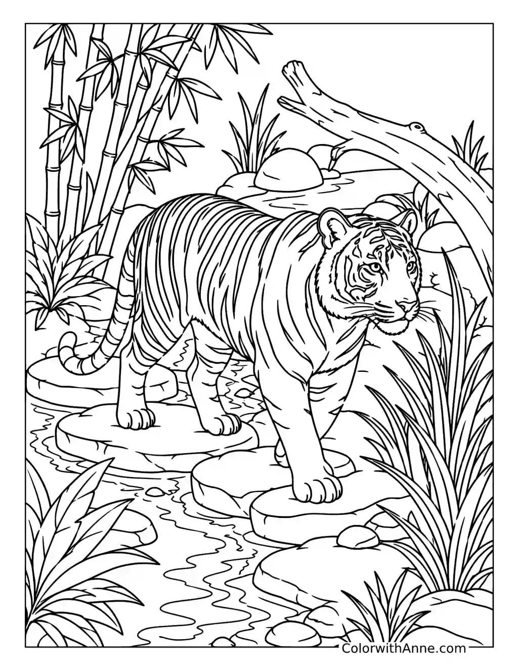 Tiger Exploring Its Zoo Habitat coloring page