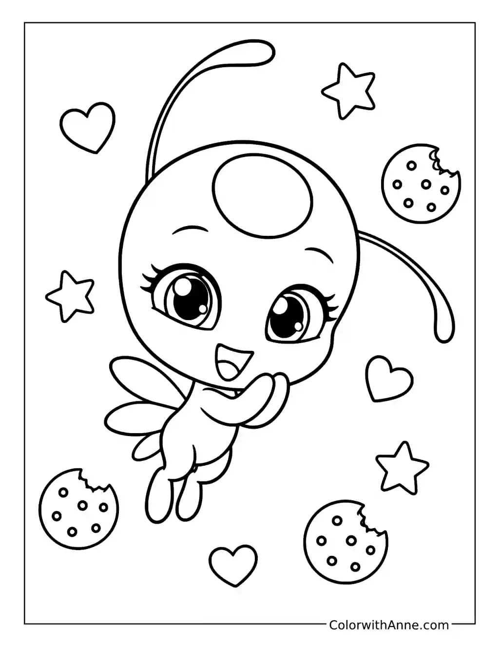Tikki Floating among Cookies and Hearts coloring page