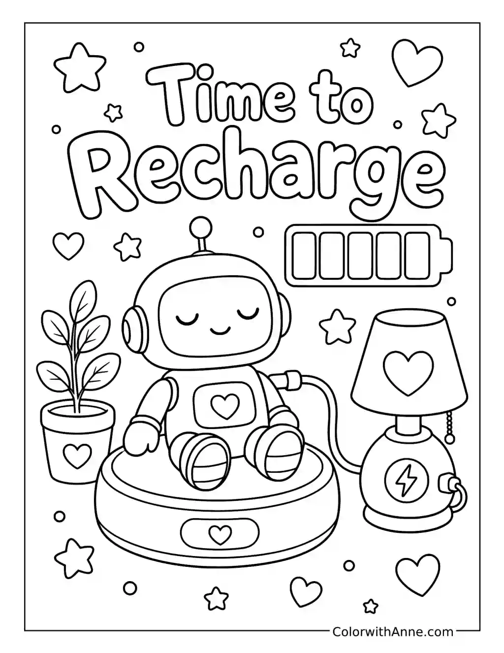 Time to Recharge with a Resting Robot coloring page