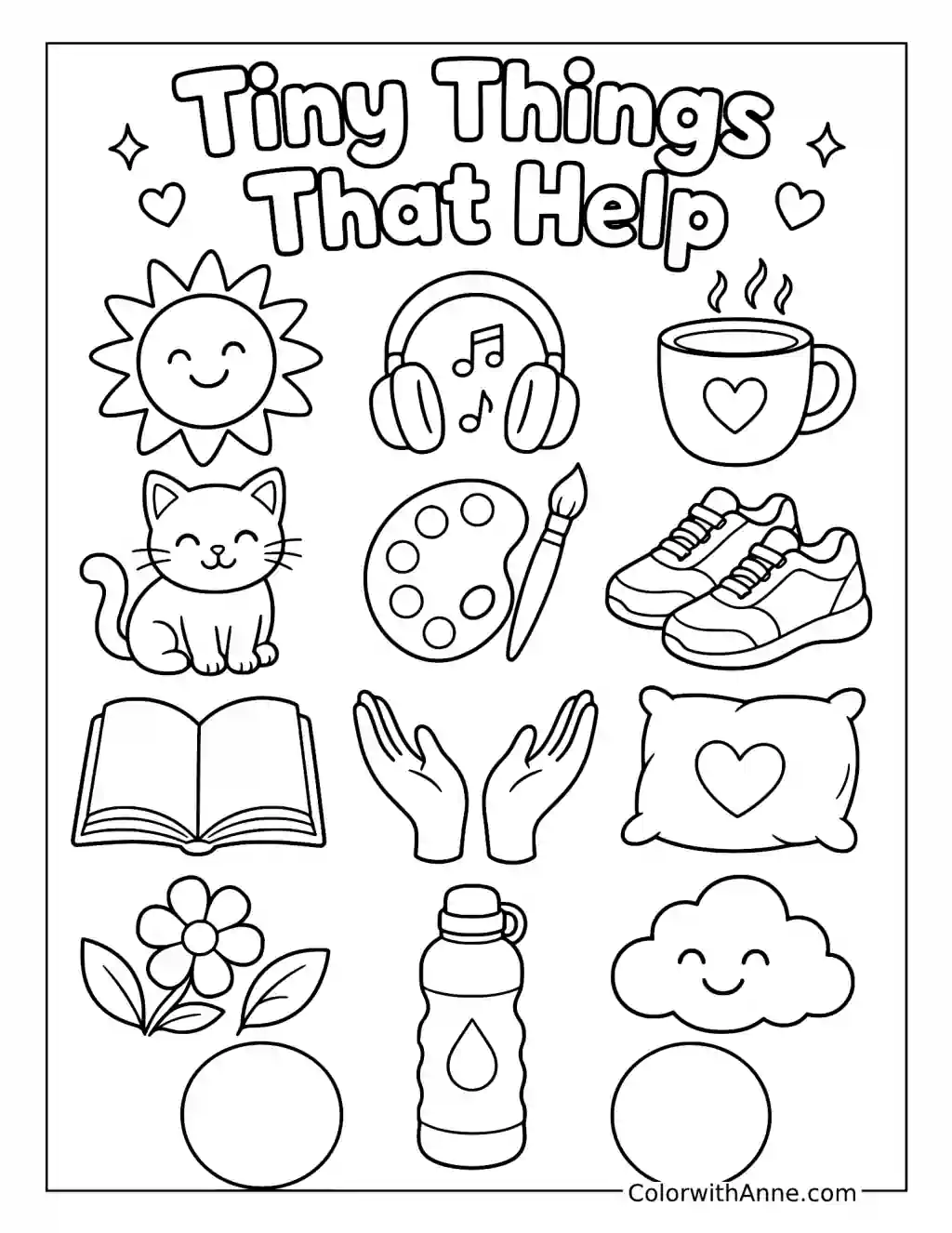 Tiny Things That Help with Self-Care Doodles coloring page