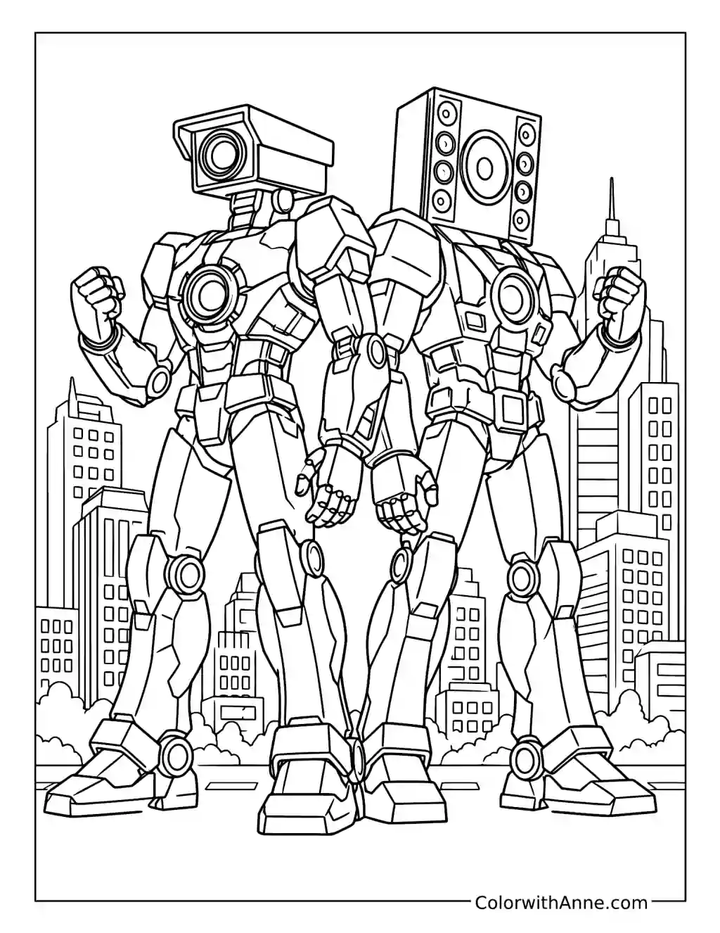 Titan Cameraman and Speakerman Back-to-Back coloring page