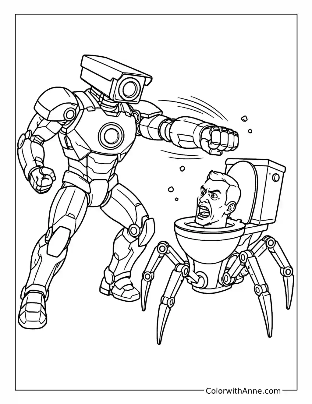 Titan Cameraman Battles the Spider Toilet Robot coloring page