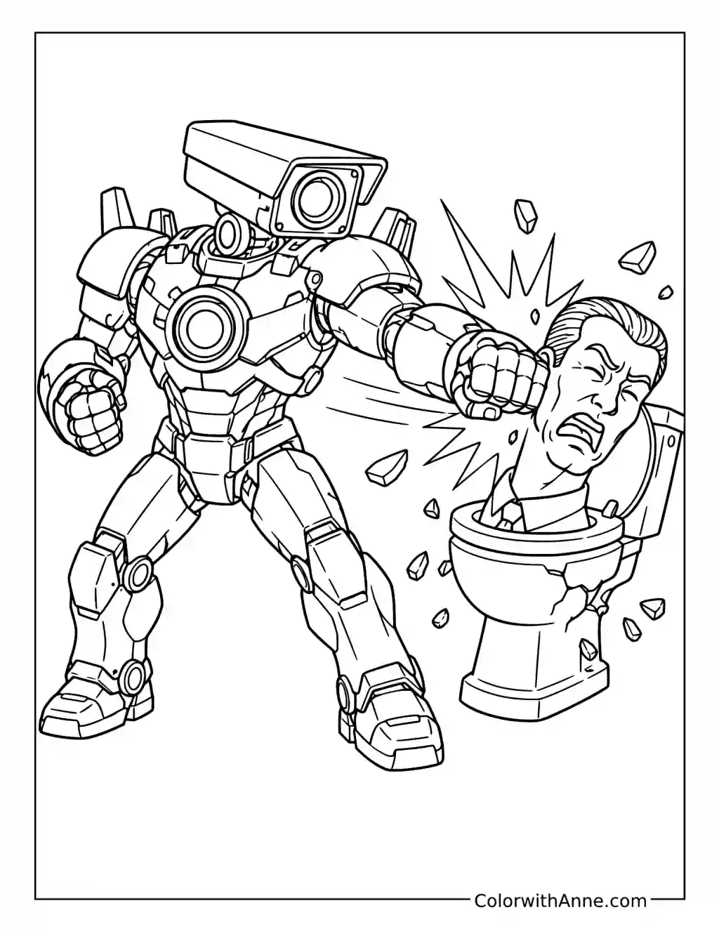 Titan Cameraman Punches the G-Man Toilet coloring page
