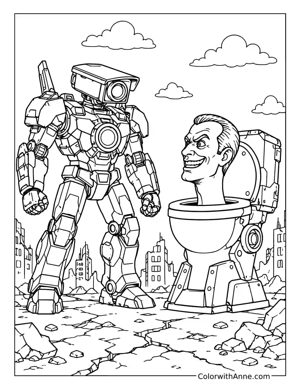 Titan Cameraman vs. G-Man Toilet coloring page