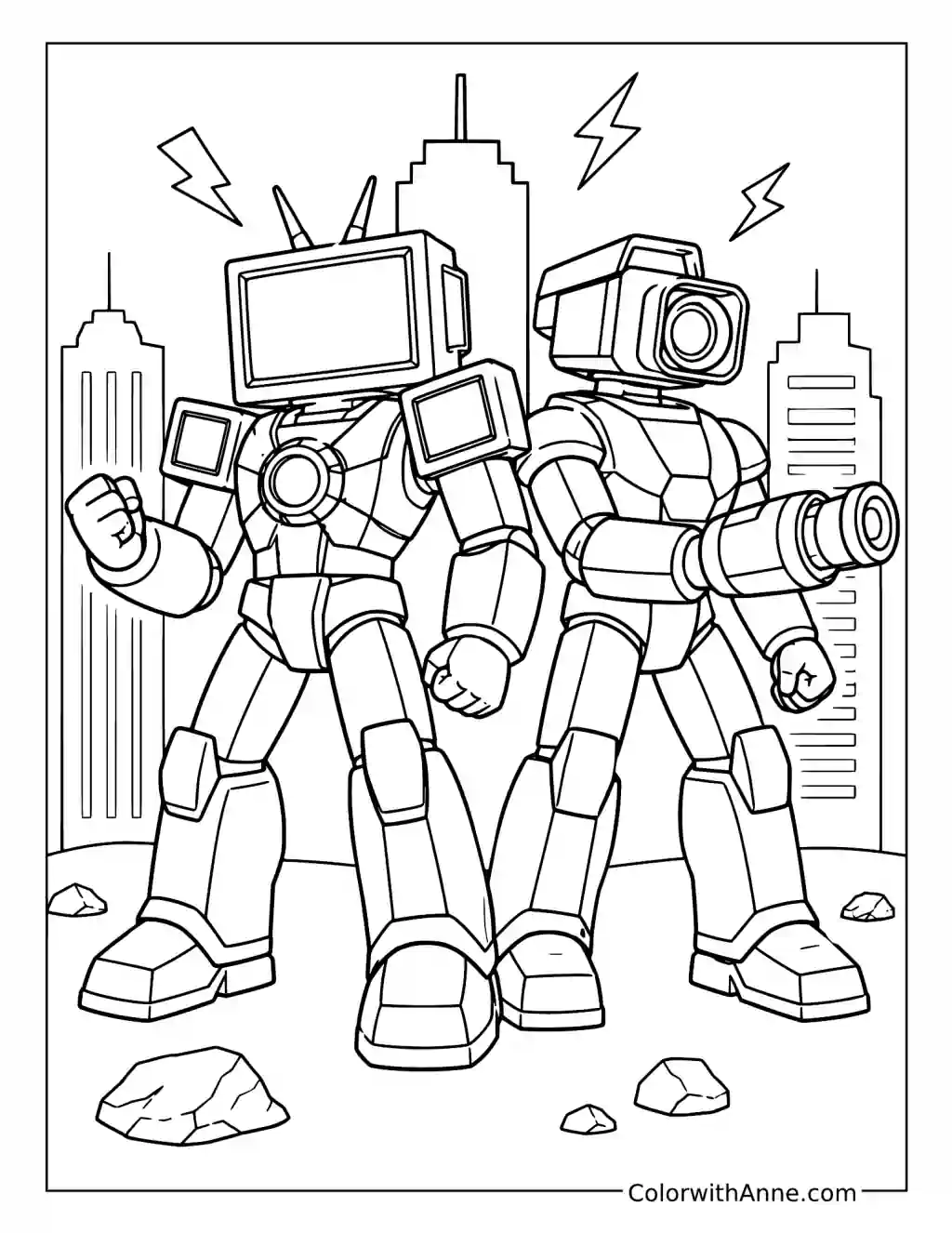 Titan TV Man and Titan Cameraman Team-Up coloring page