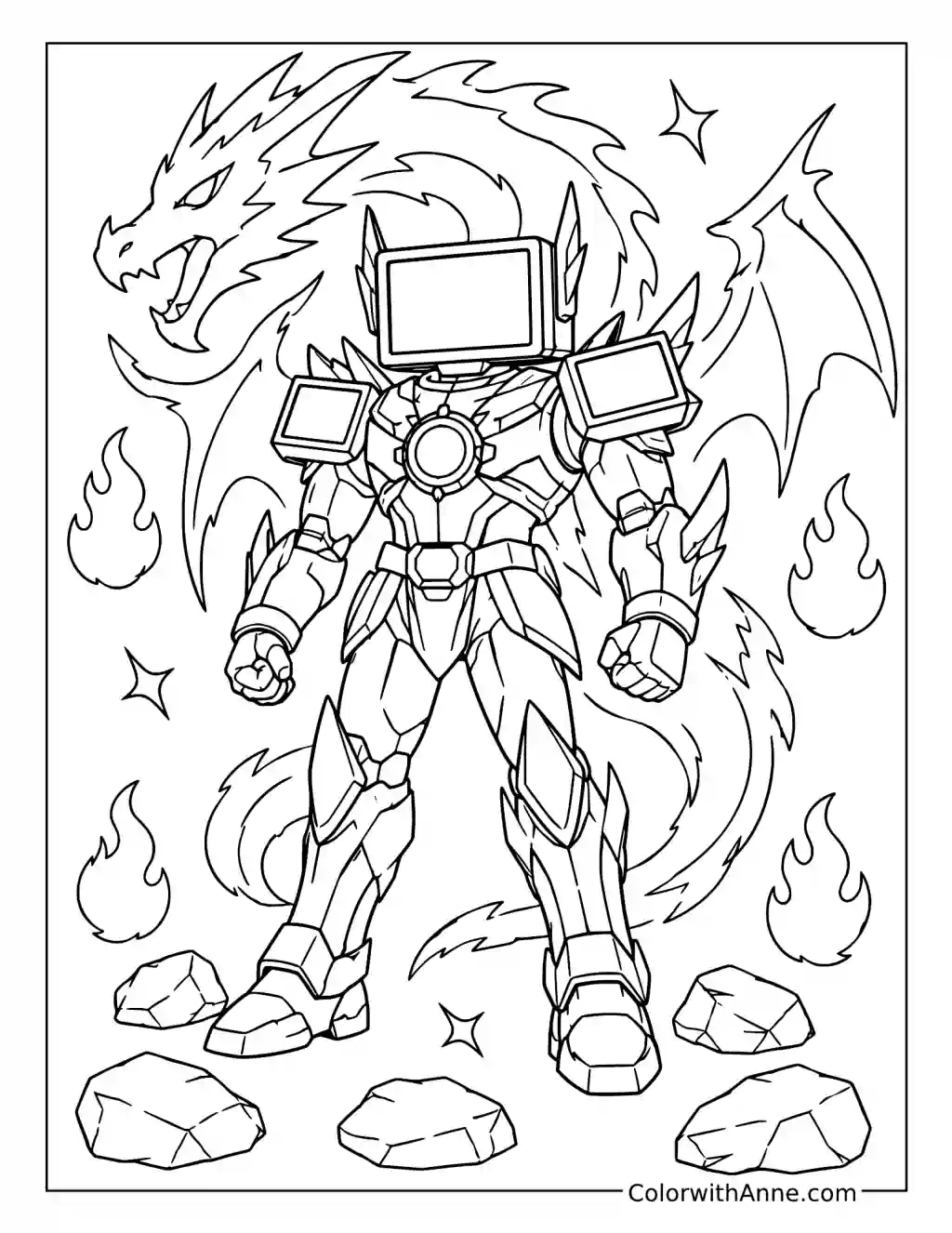 Titan TV Man Dragon Energy Armor coloring page