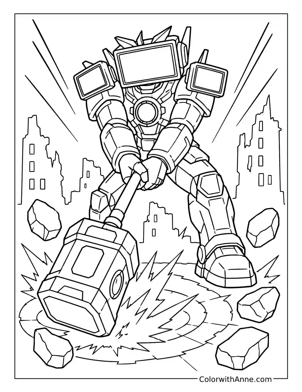 Titan TV Man Giant Hammer Strike coloring page