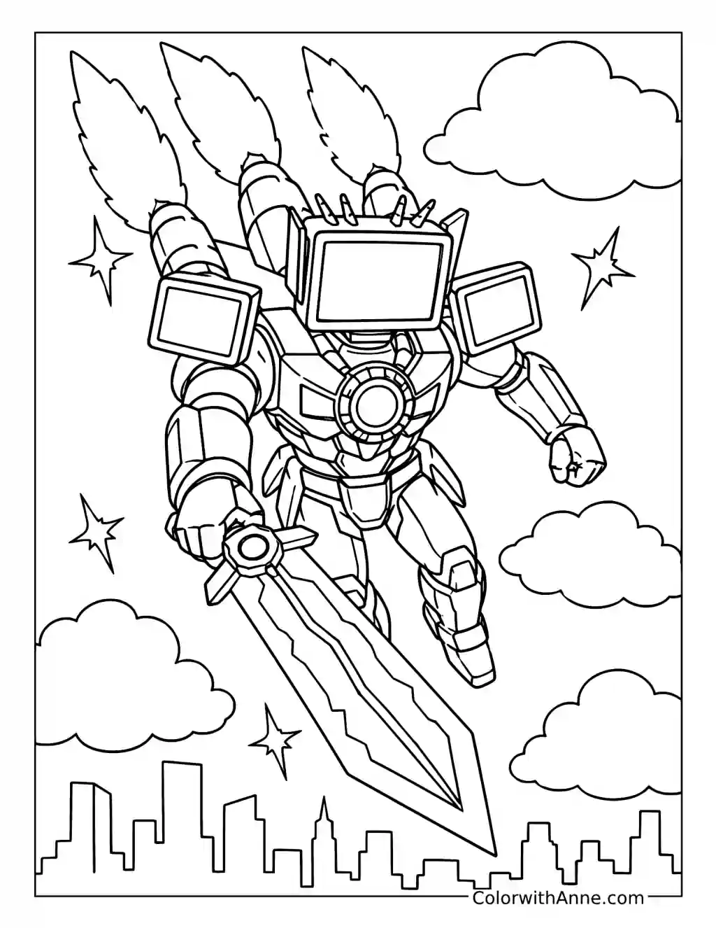 Titan TV Man Jetpack Sky Attack coloring page