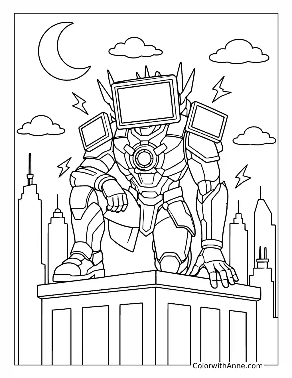 Titan TV Man Rooftop Guardian coloring page