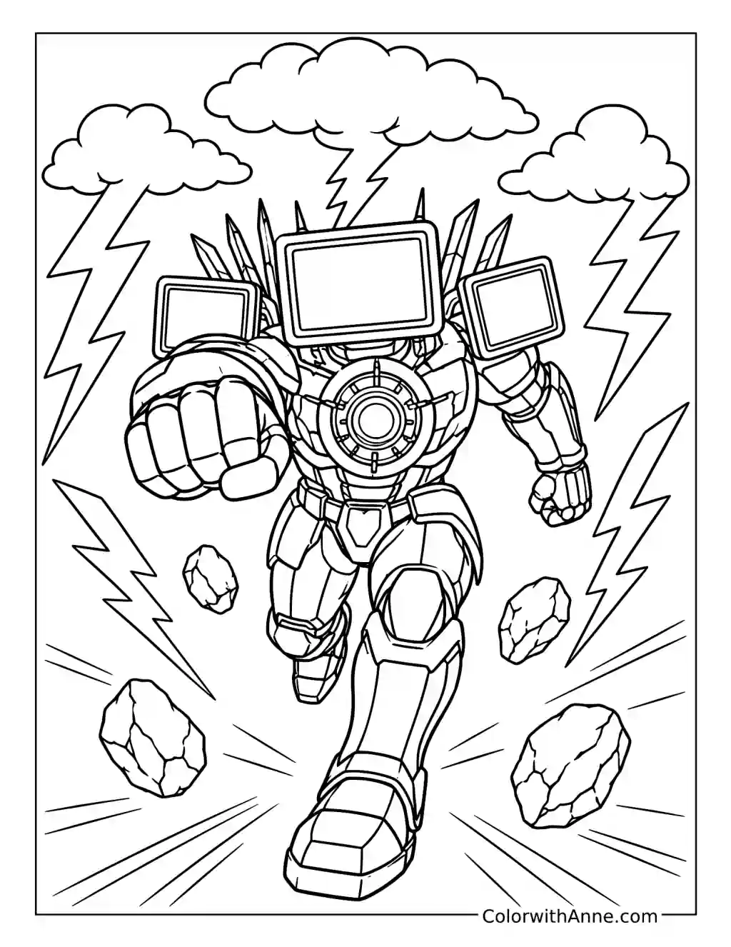 Titan TV Man Thunderstorm Charge coloring page