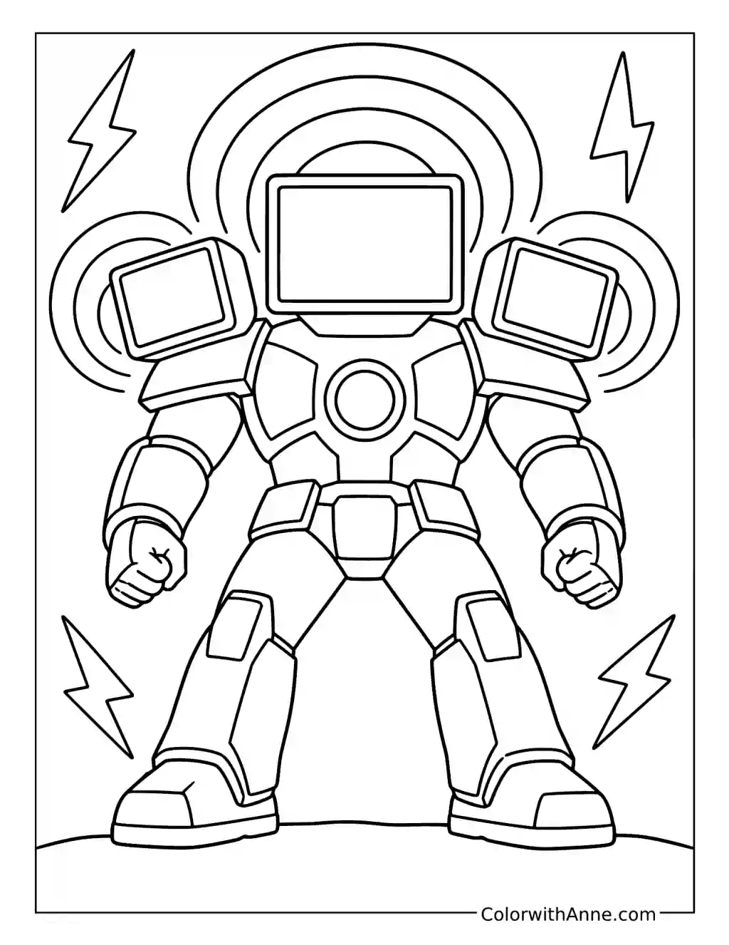 Titan TV Man Triple Screen Attack coloring page