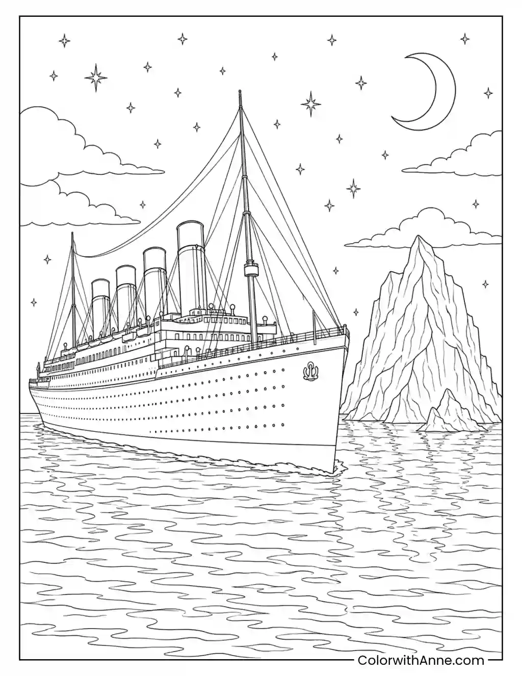 Titanic Approaching the Iceberg coloring page