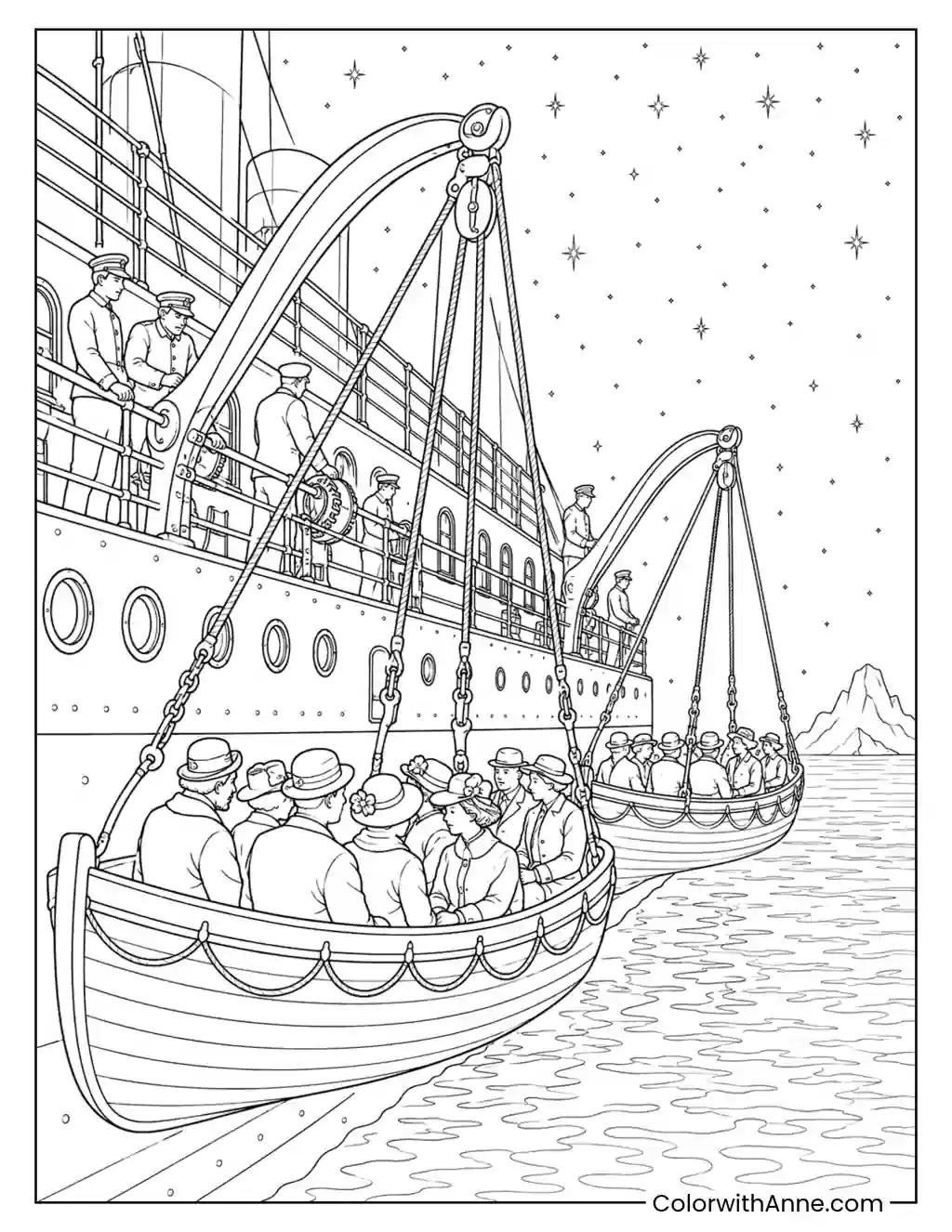Titanic Lifeboats Under the Stars coloring page