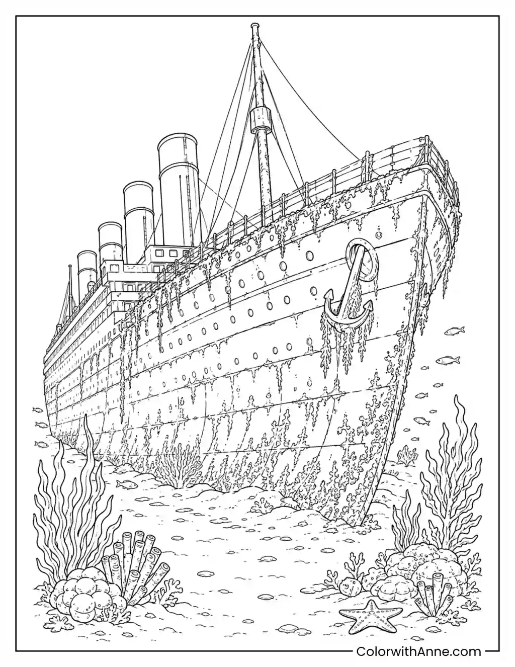 Titanic's Bow on the Ocean Floor coloring page