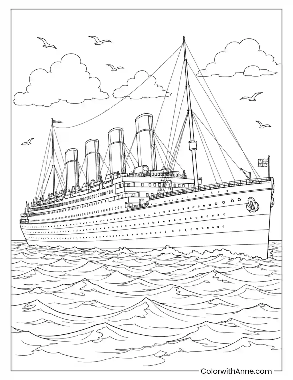Titanic Sailing Across the Atlantic coloring page