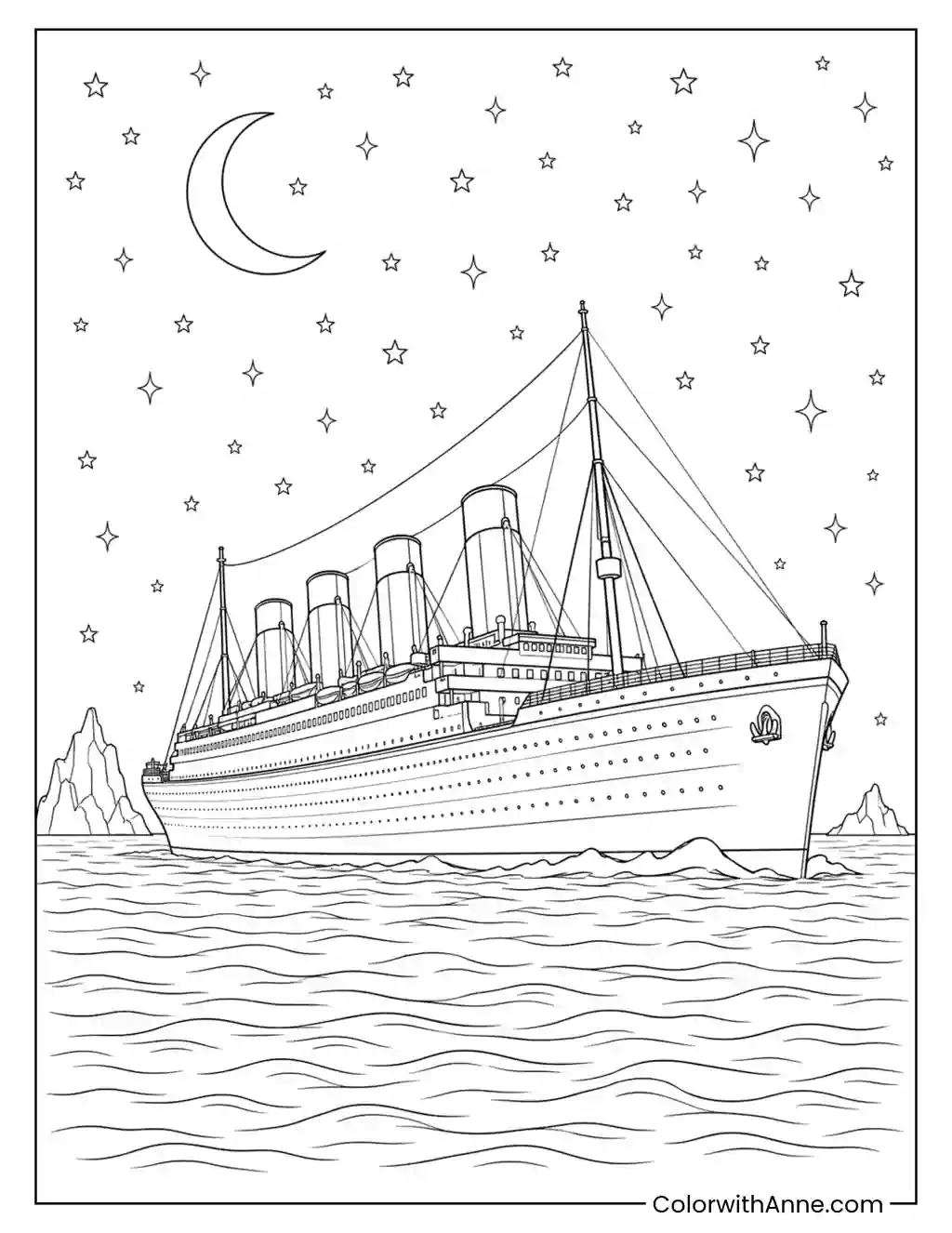 Titanic Under a Starry Sky coloring page