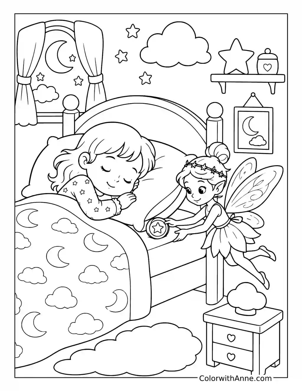 Tooth Fairy Leaving a Star Coin coloring page