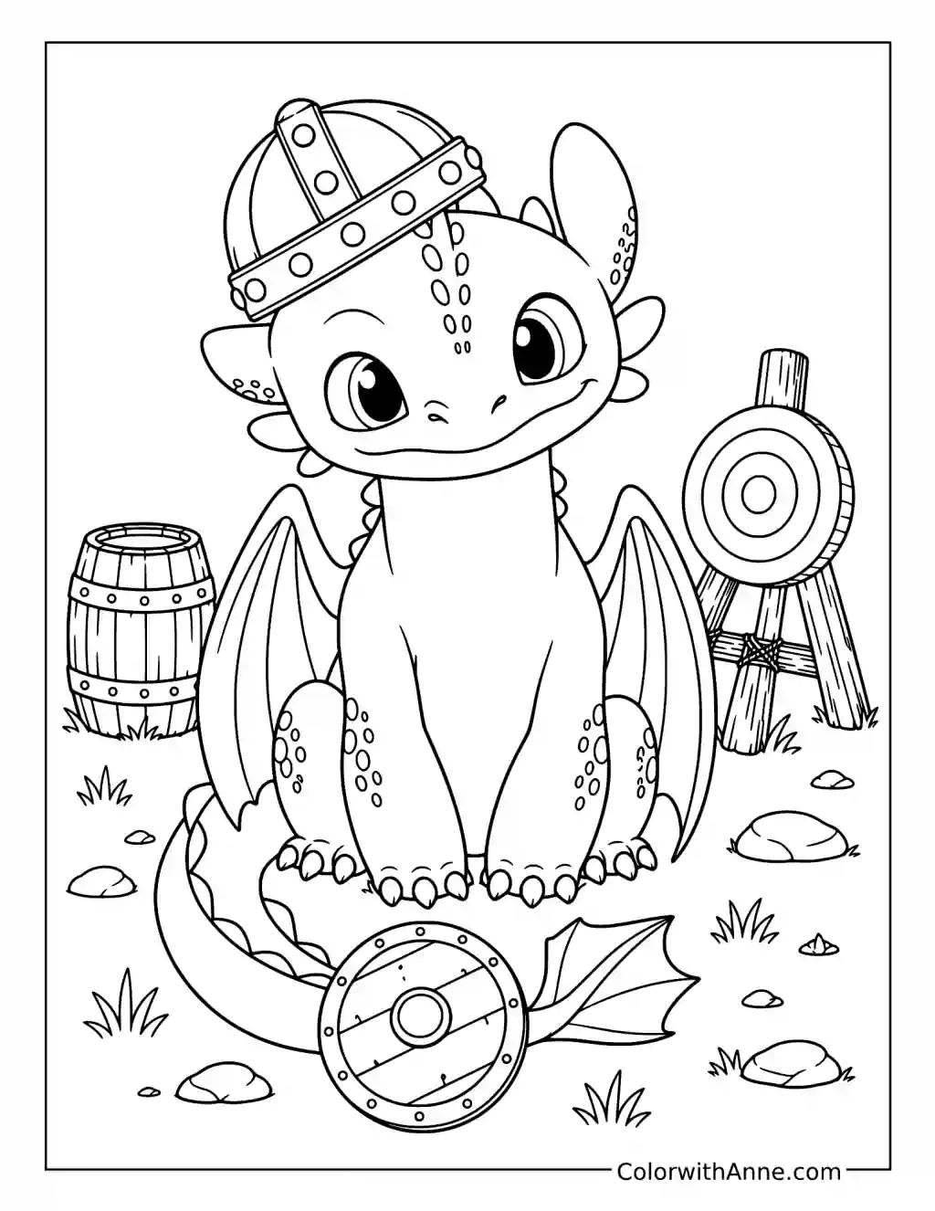 Toothless in a Viking Helmet coloring page