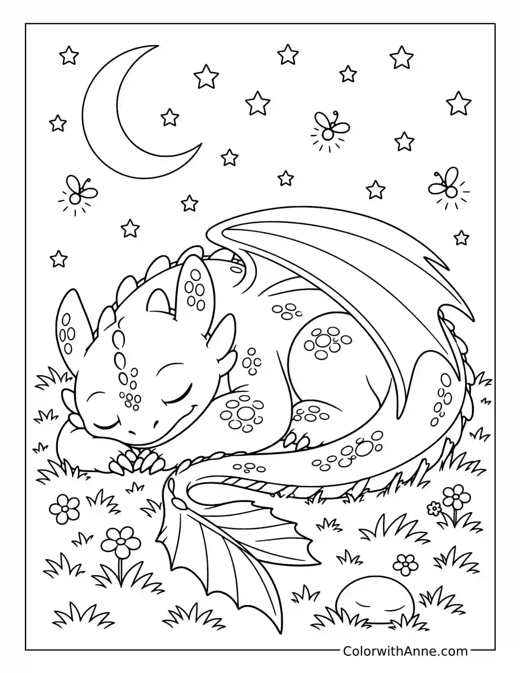 Toothless Sleeping Under the Stars coloring page