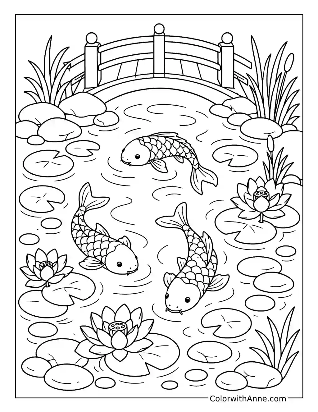 Tranquil Koi Pond Garden coloring page