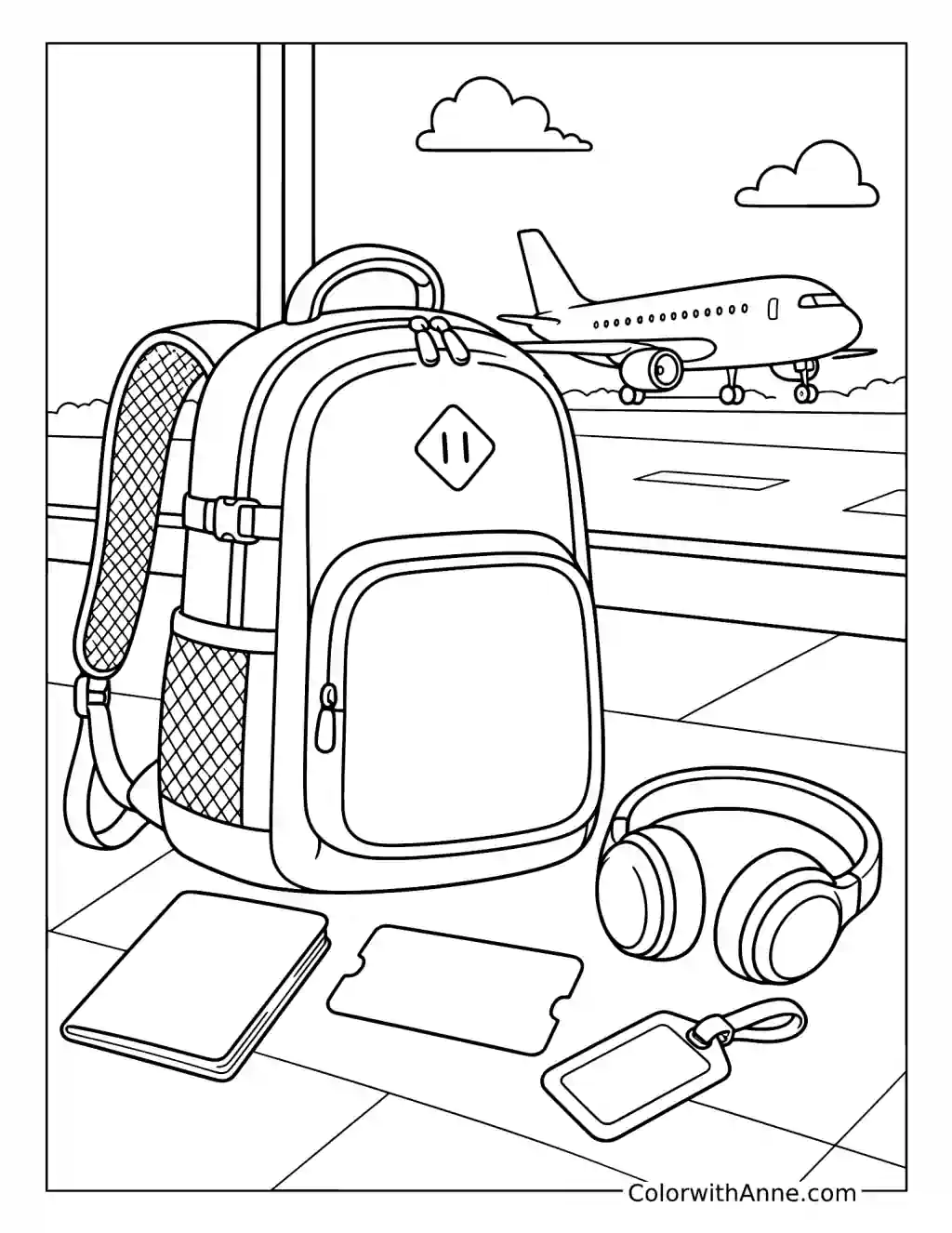 Travel Backpack at the Airport coloring page