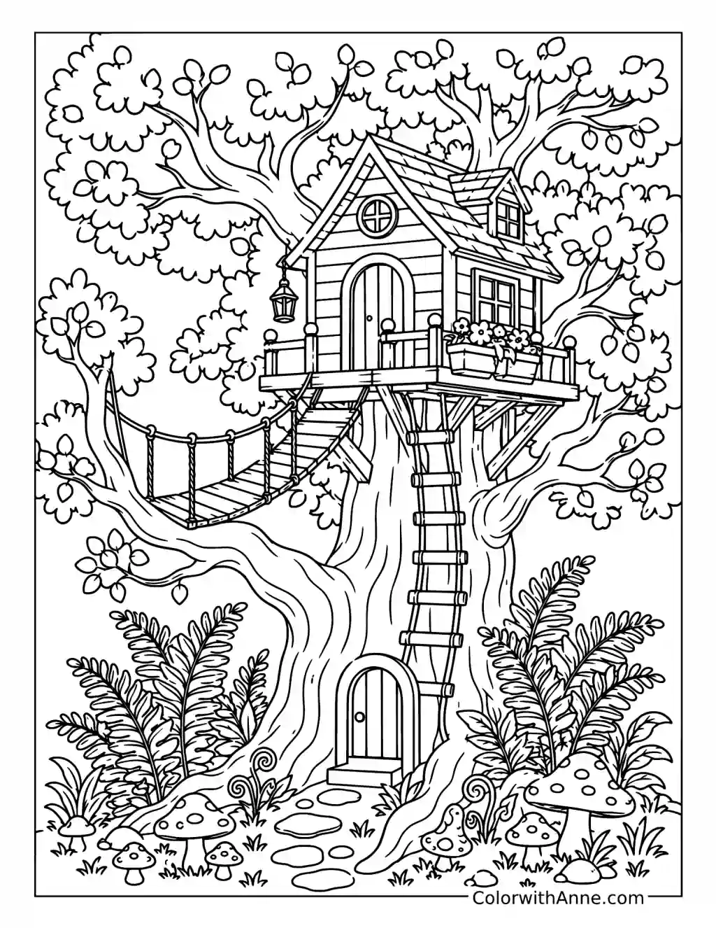 Treehouse in an Ancient Tree coloring page
