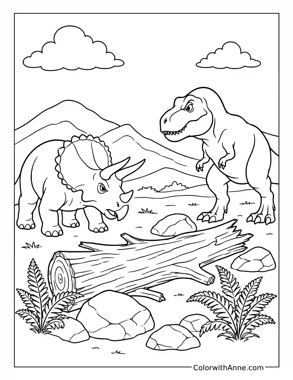 Triceratops and T-Rex Standoff coloring page