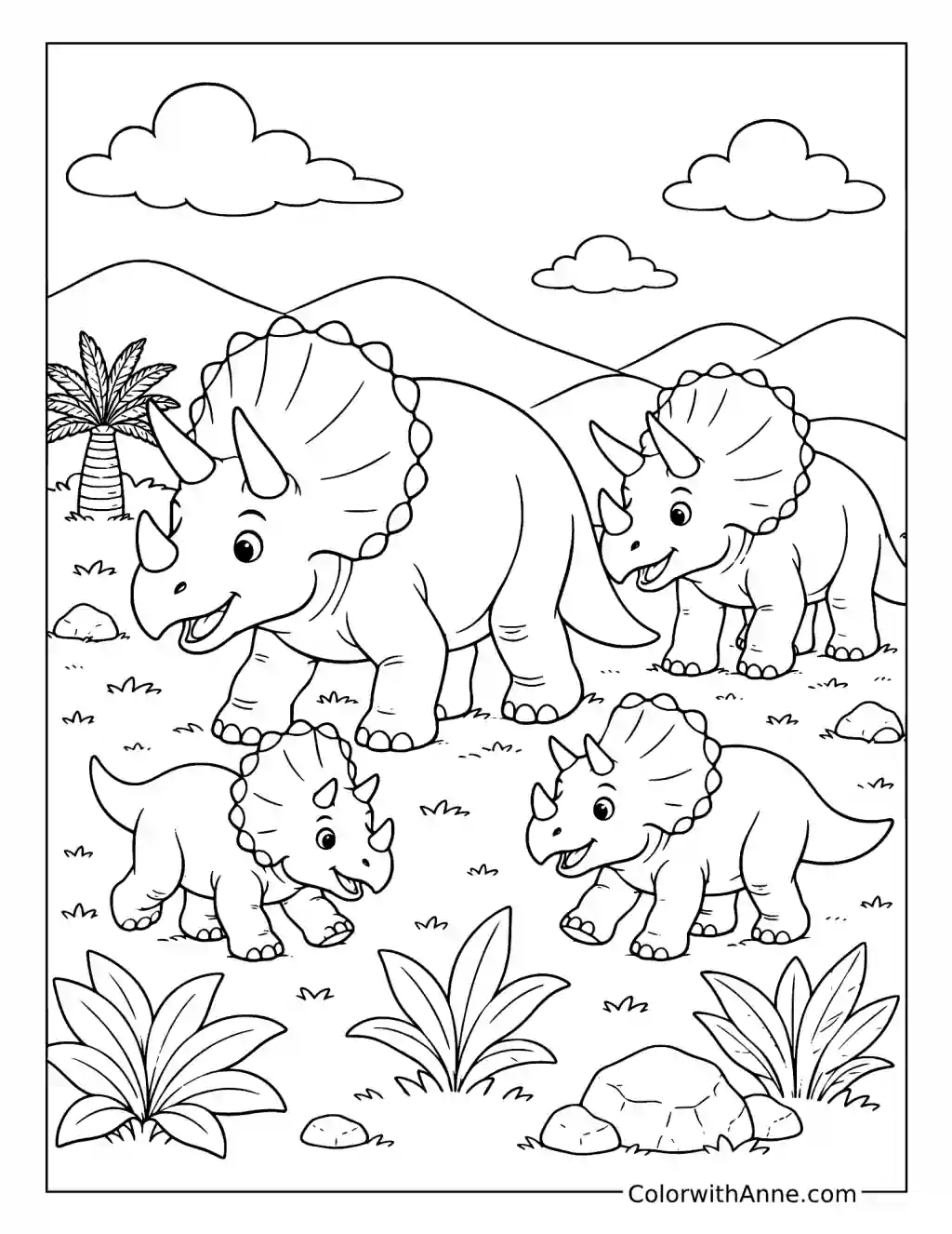 Triceratops Family in Jurassic Park coloring page