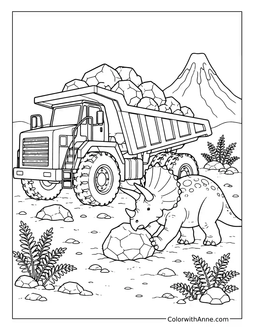 Triceratops Helping at a Prehistoric Worksite coloring page