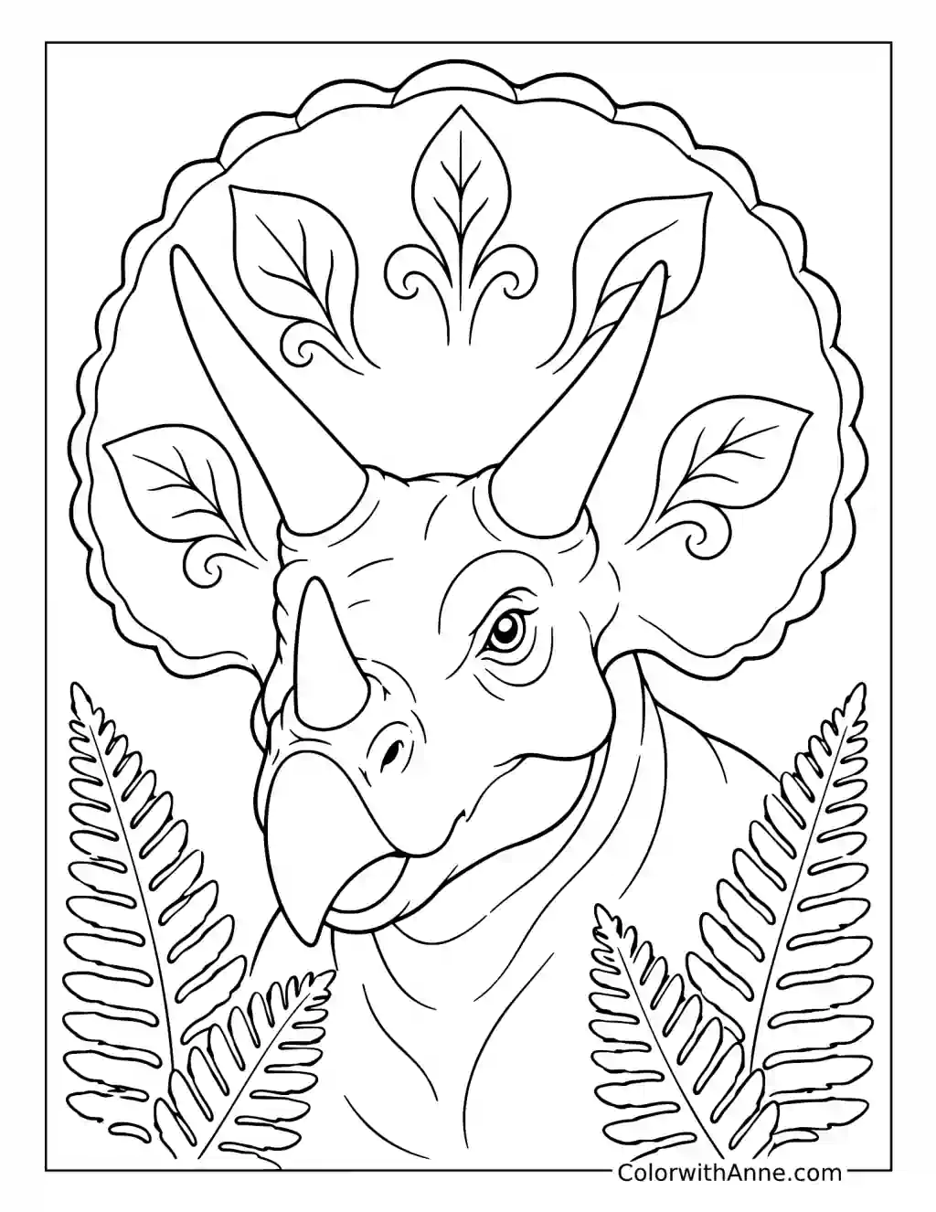 Triceratops Portrait with Leafy Frill coloring page