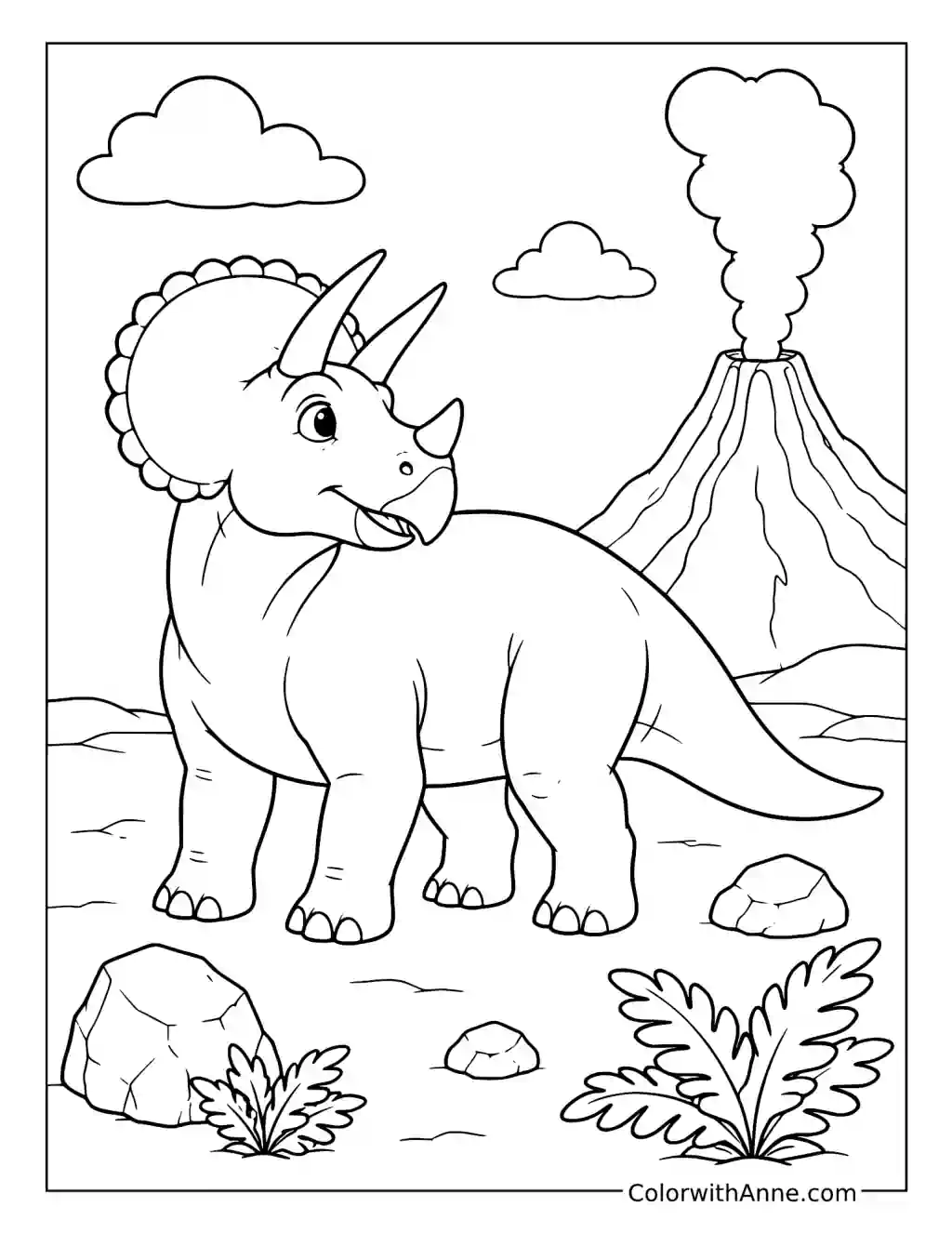 Triceratops Watches a Distant Volcano coloring page