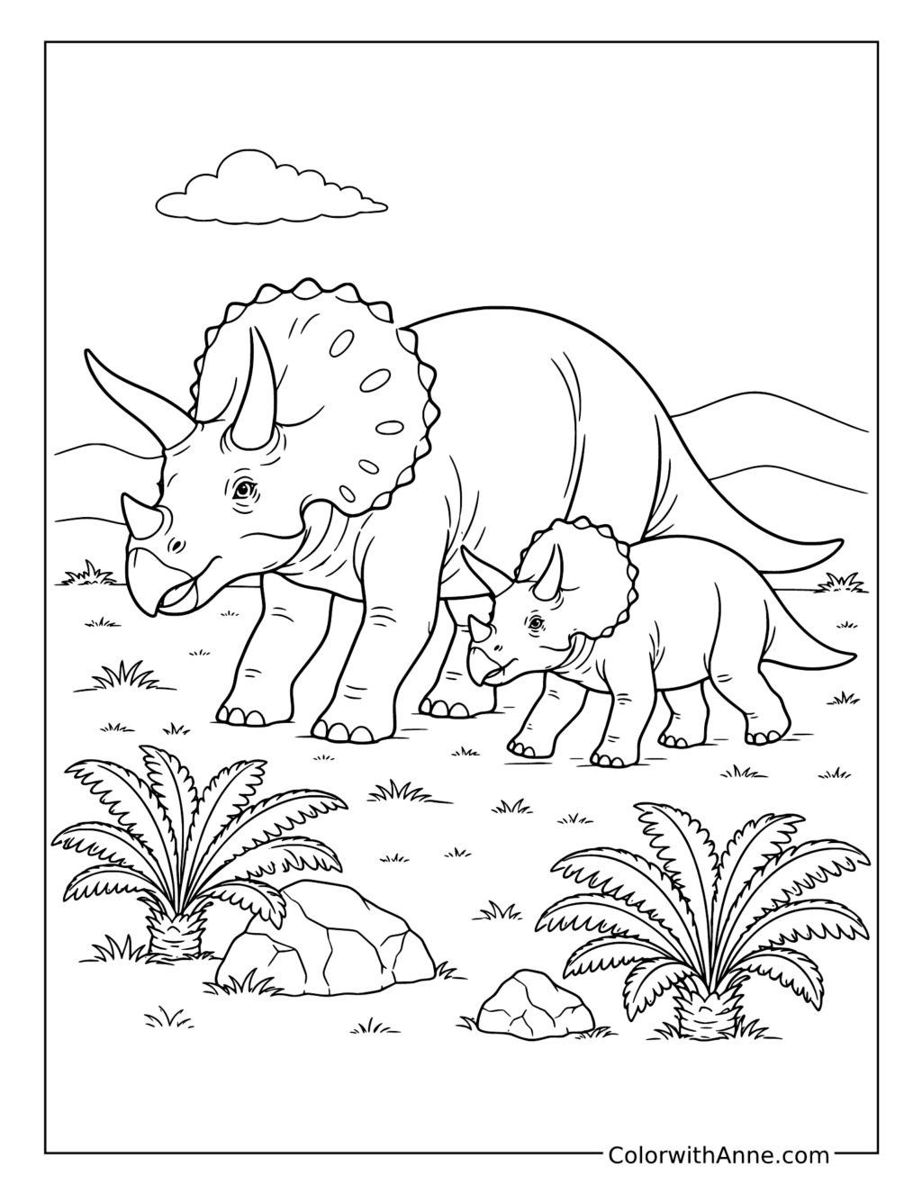 Triceratops with Its Young coloring page