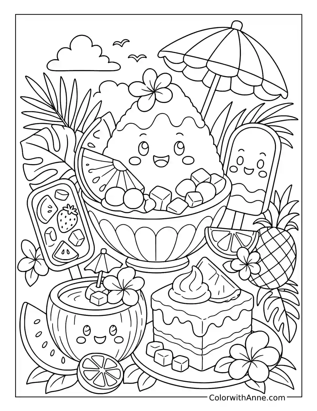 Tropical Dessert Table coloring page