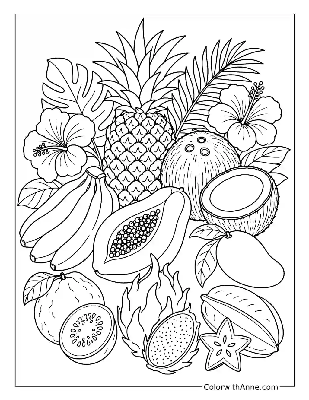 Tropical Hawaiian Fruits coloring page