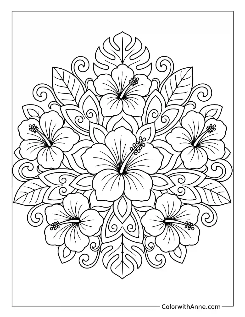 Tropical Hibiscus Mandala coloring page
