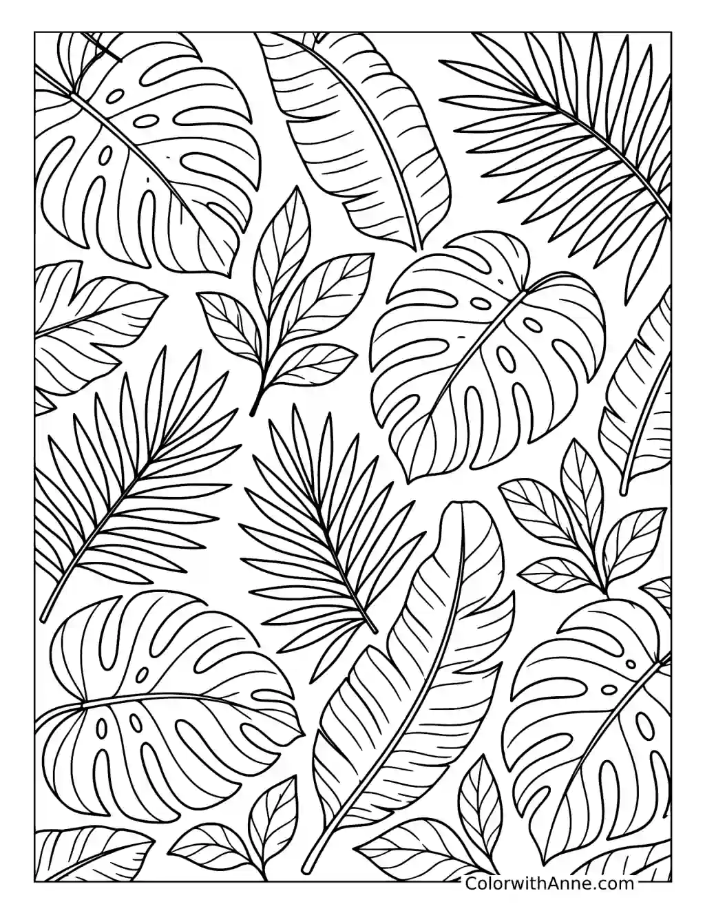 Tropical Leaves Pattern coloring page