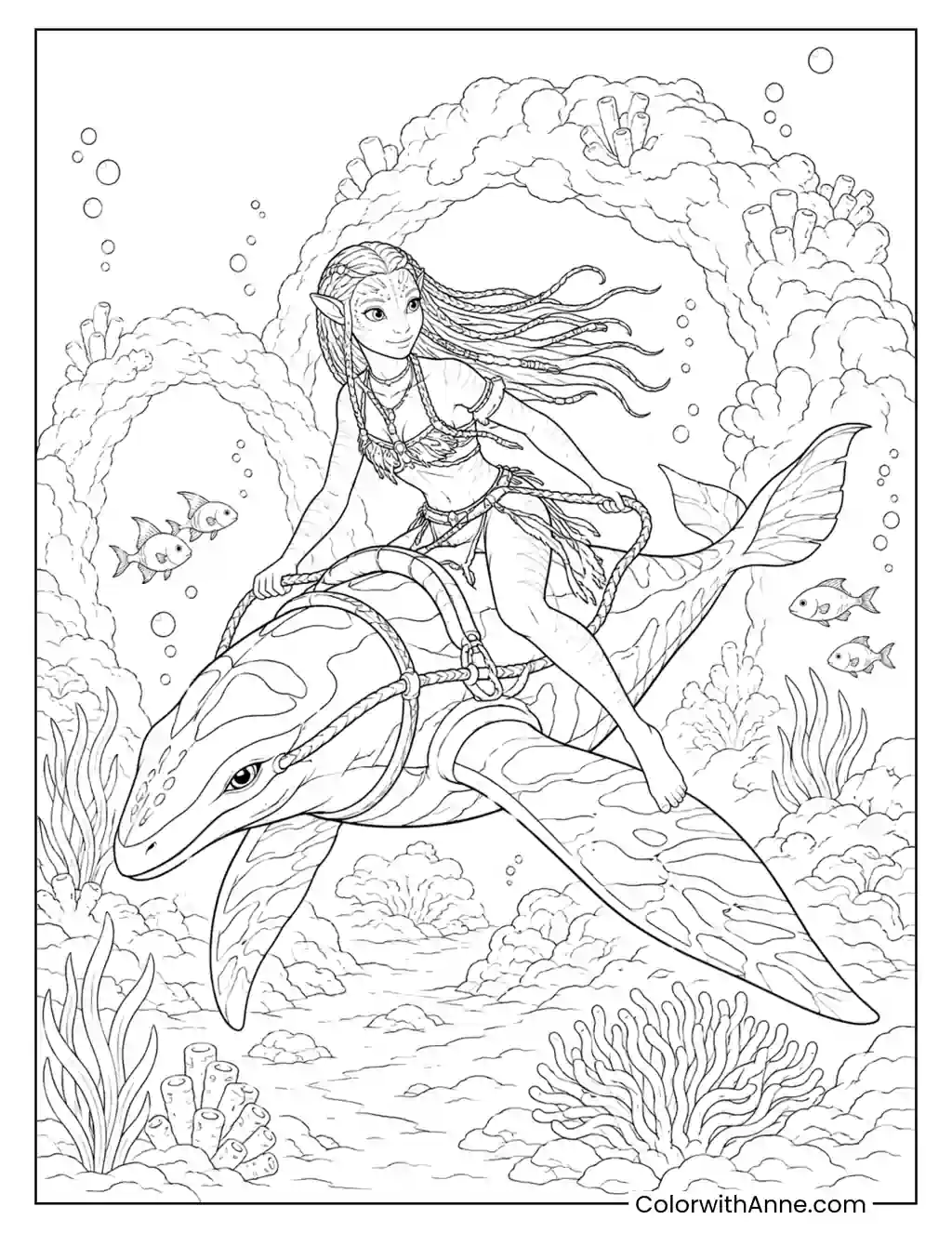Tsireya Riding an Ilu coloring page