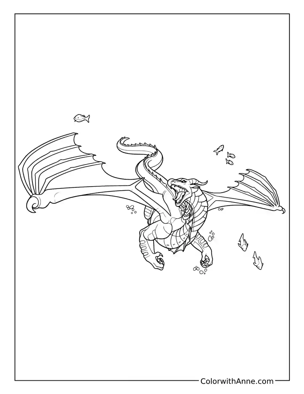 Tsunami Swimming Underwater with Fish coloring page