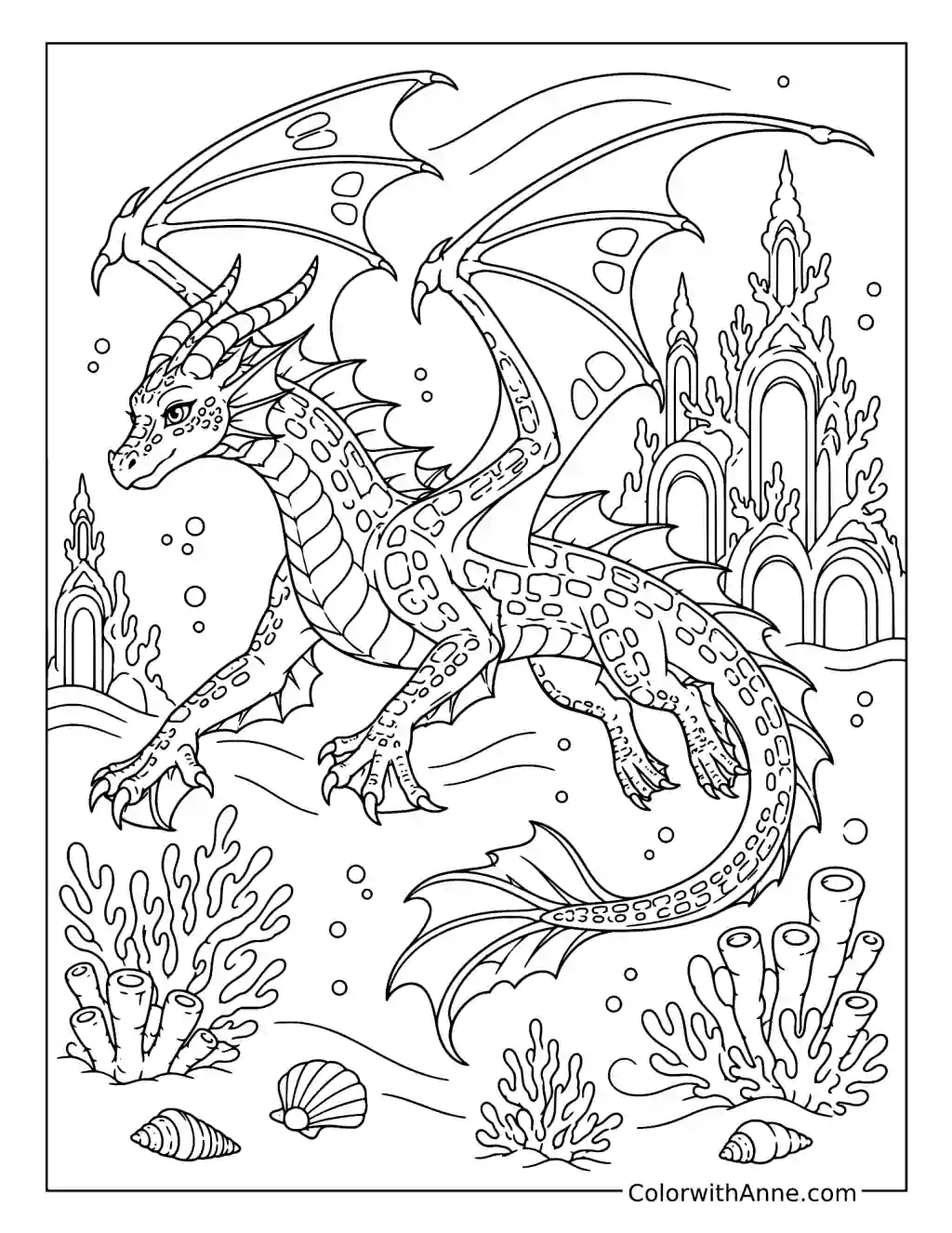 Tsunami Swims Through the SeaWing Palace coloring page