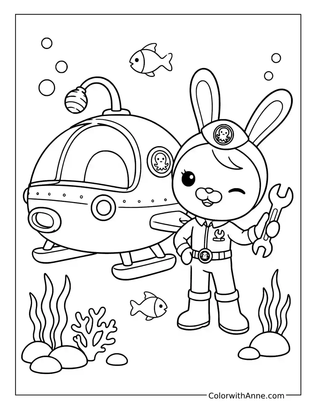 Tweak Holding a Wrench beside a Submarine coloring page