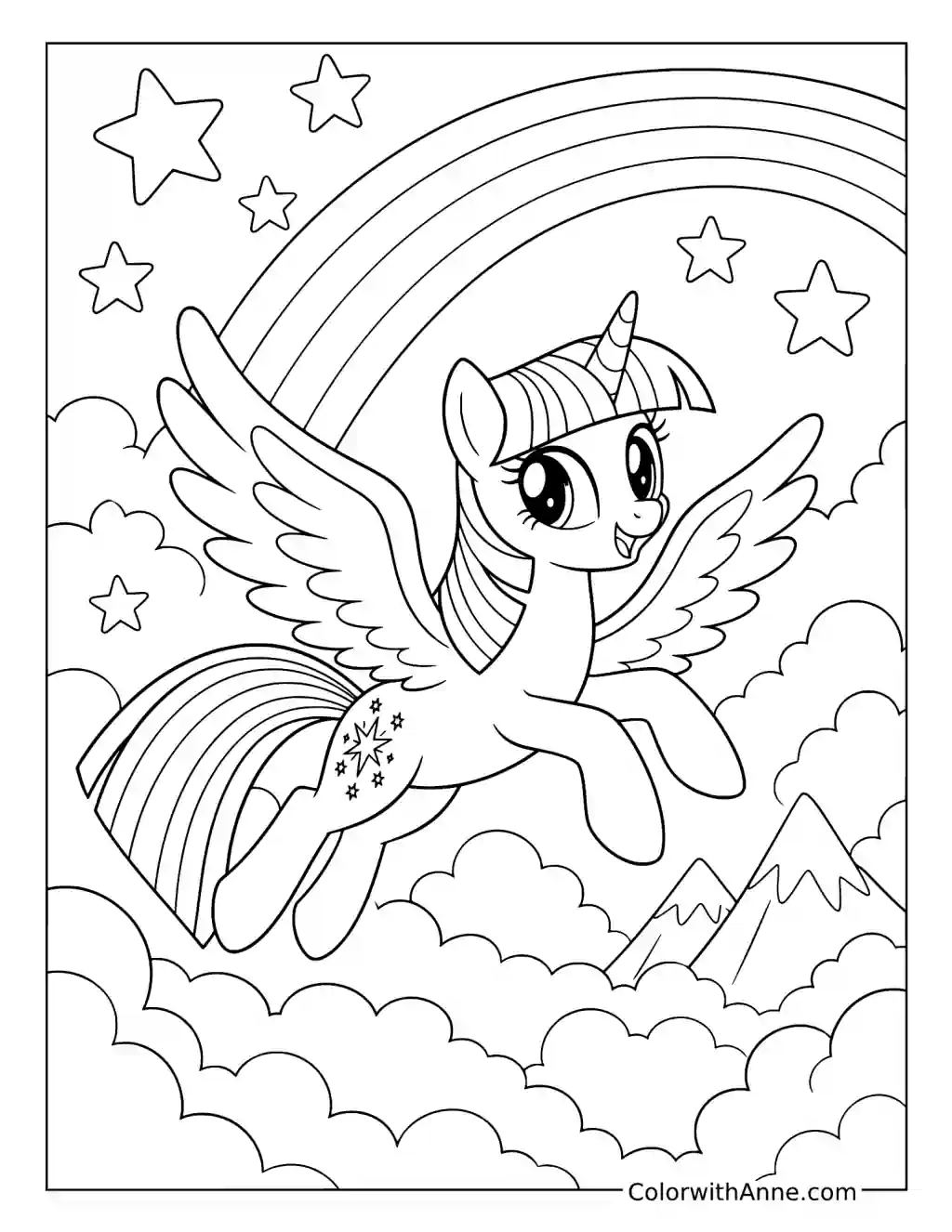 Twilight Sparkle Flying Through the Clouds coloring page
