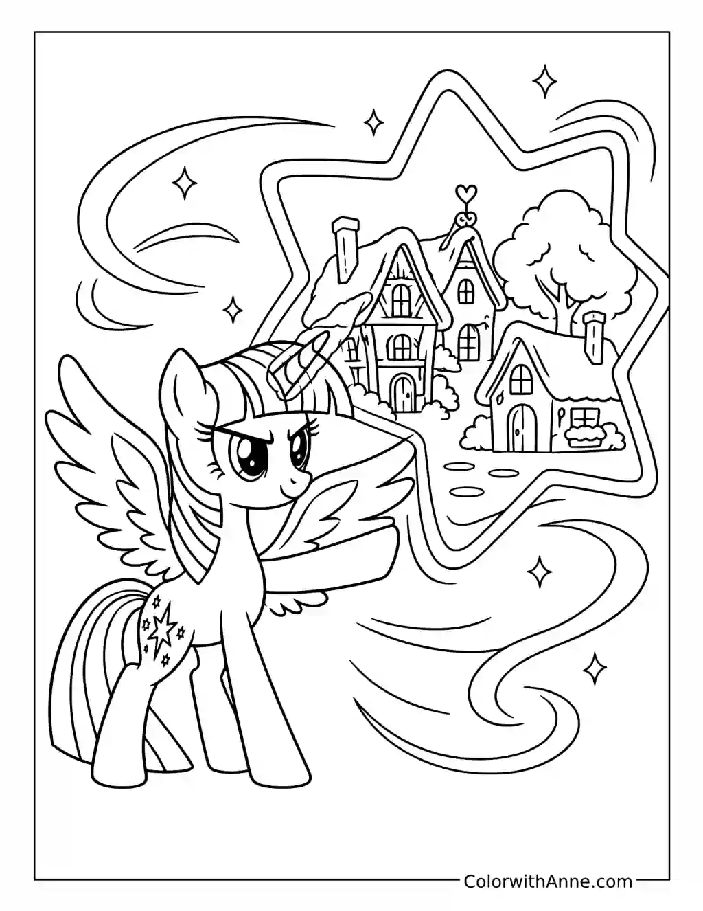 Twilight Sparkle Protecting Ponyville coloring page