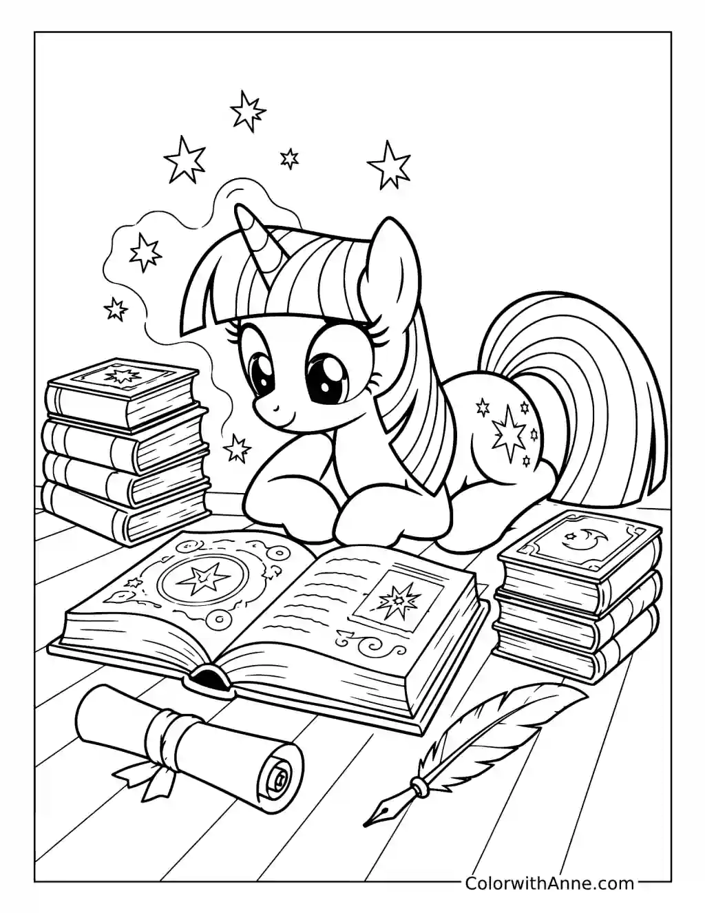 Twilight Sparkle Reading a Magic Book coloring page
