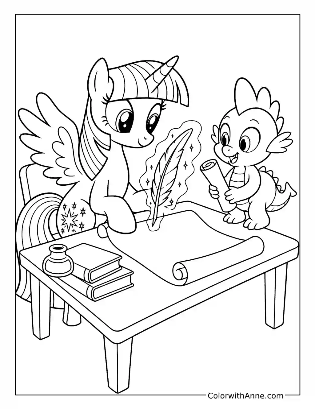 Twilight Sparkle Writing a Friendship Letter coloring page