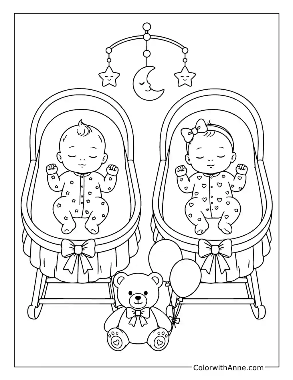 Twin Babies Sleeping Together coloring page
