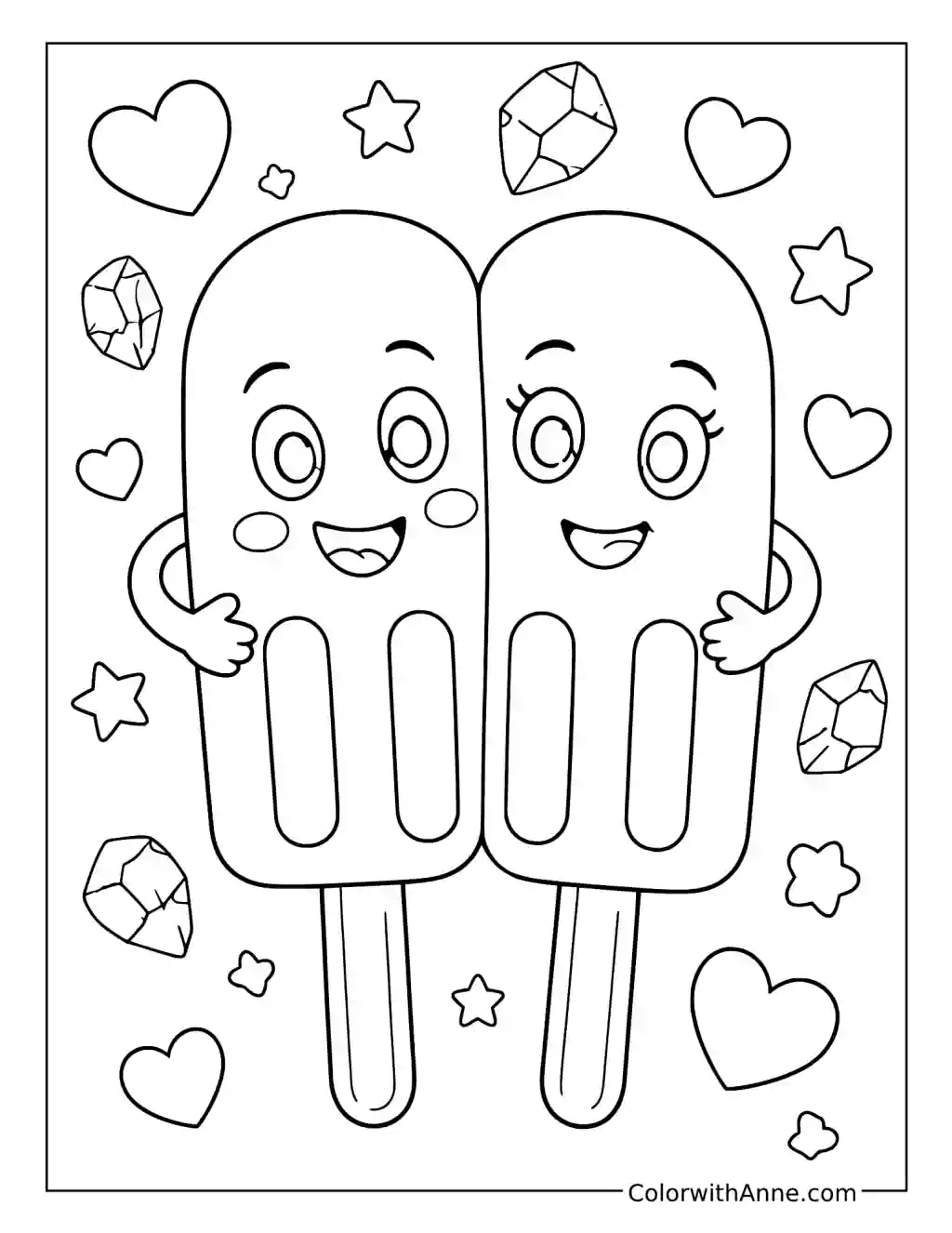 Twin Popsicle Friends with Hearts and Stars coloring page
