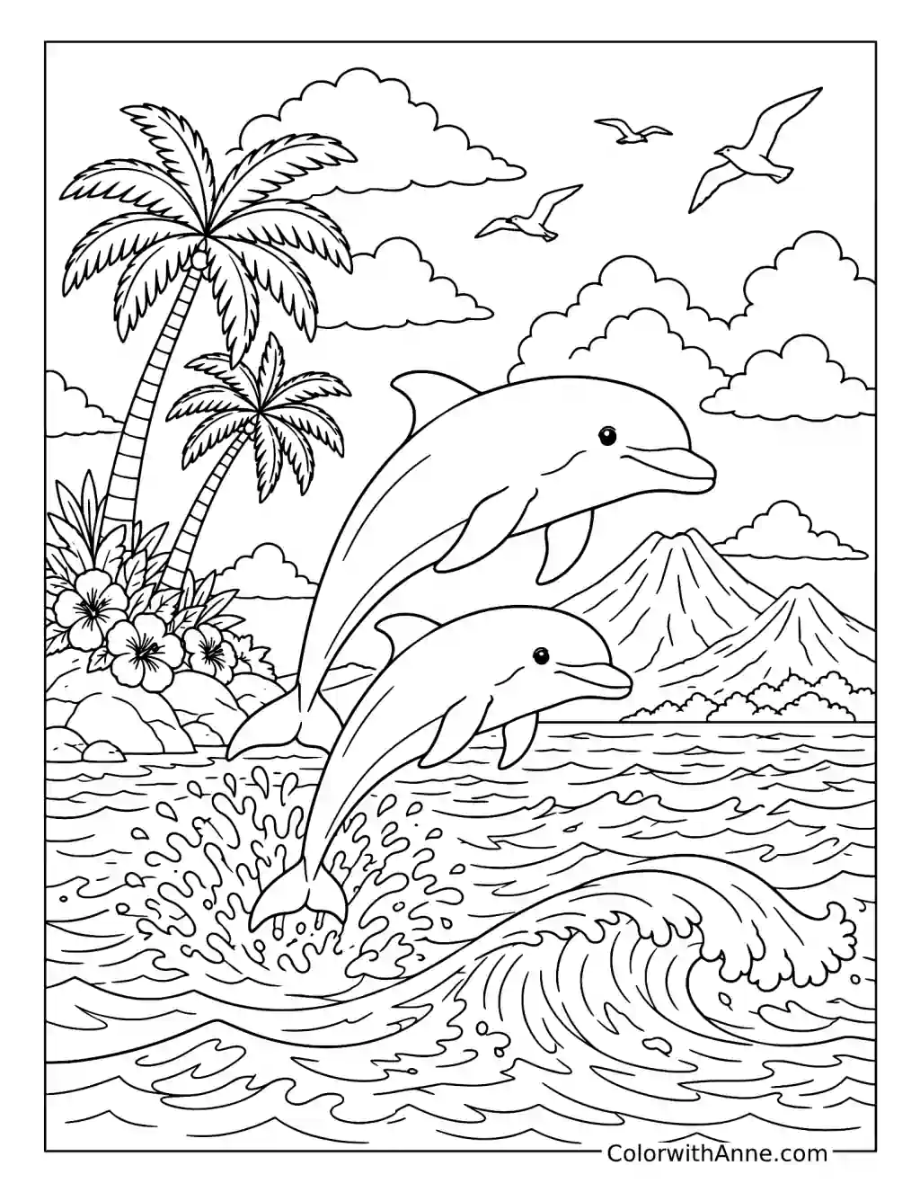 Two Dolphins in Hawaiian Waters coloring page