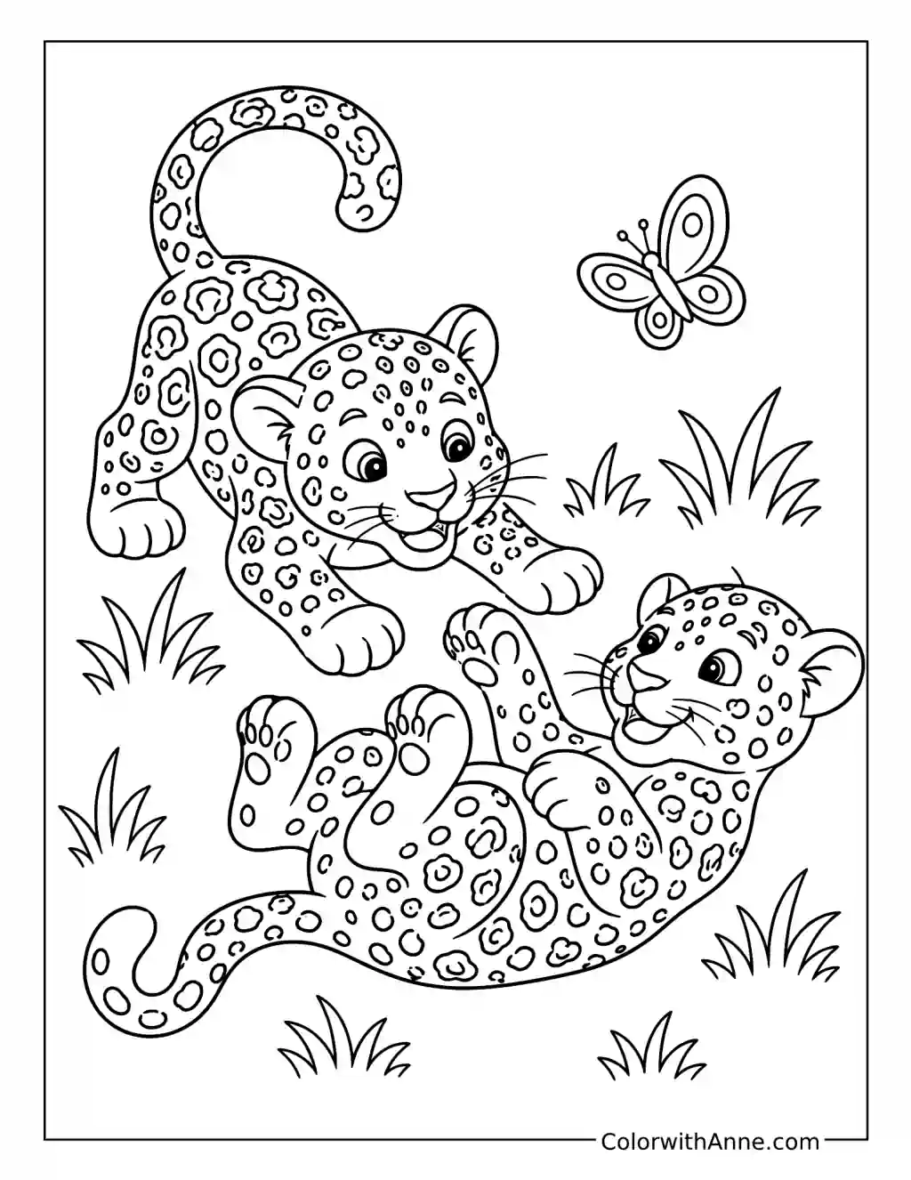 Two Leopard Cubs Playing Together coloring page